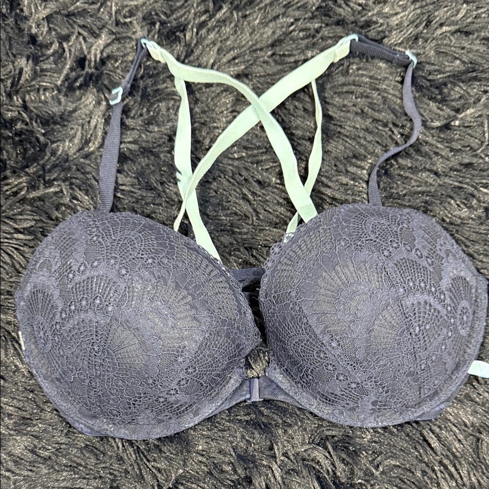 Victoria's Secret Lace Bra - Navy with Teal Straps